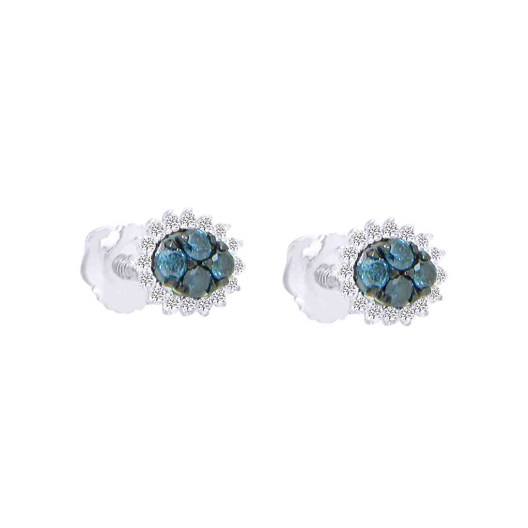 Round Blue & White Diamond Stud Earring PD31036AER
